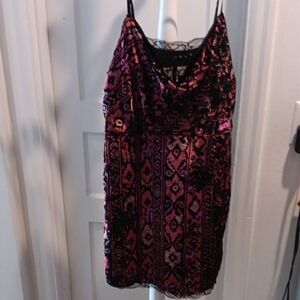 Velvet Pink and Black Patterned Slip Dress
